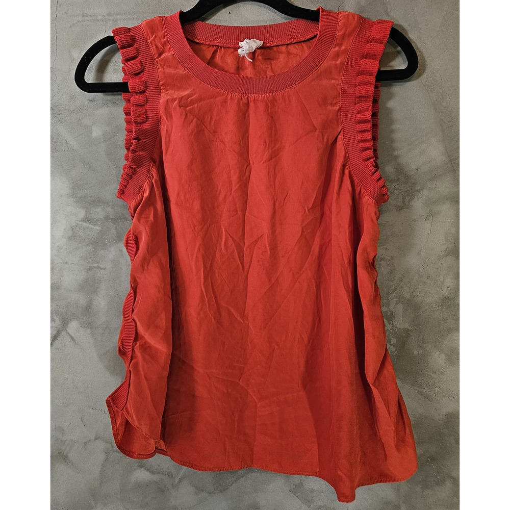 Cinq a' Sept Red Silk Ruffle Trim Sleeveless Top Size L